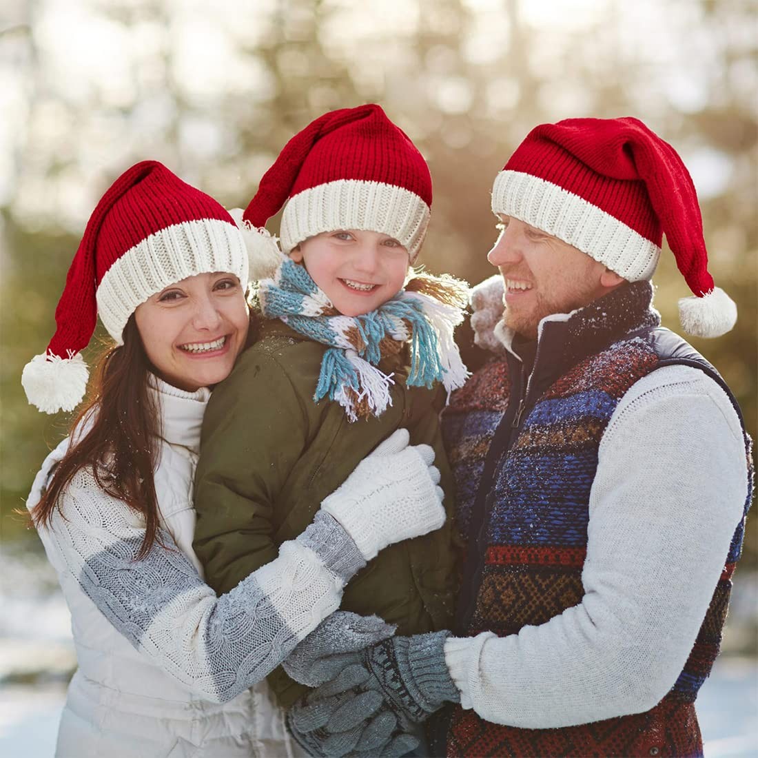 Christmas Knitted Santa Hat Xmas Party Beanie Hat for Adults Women Men
