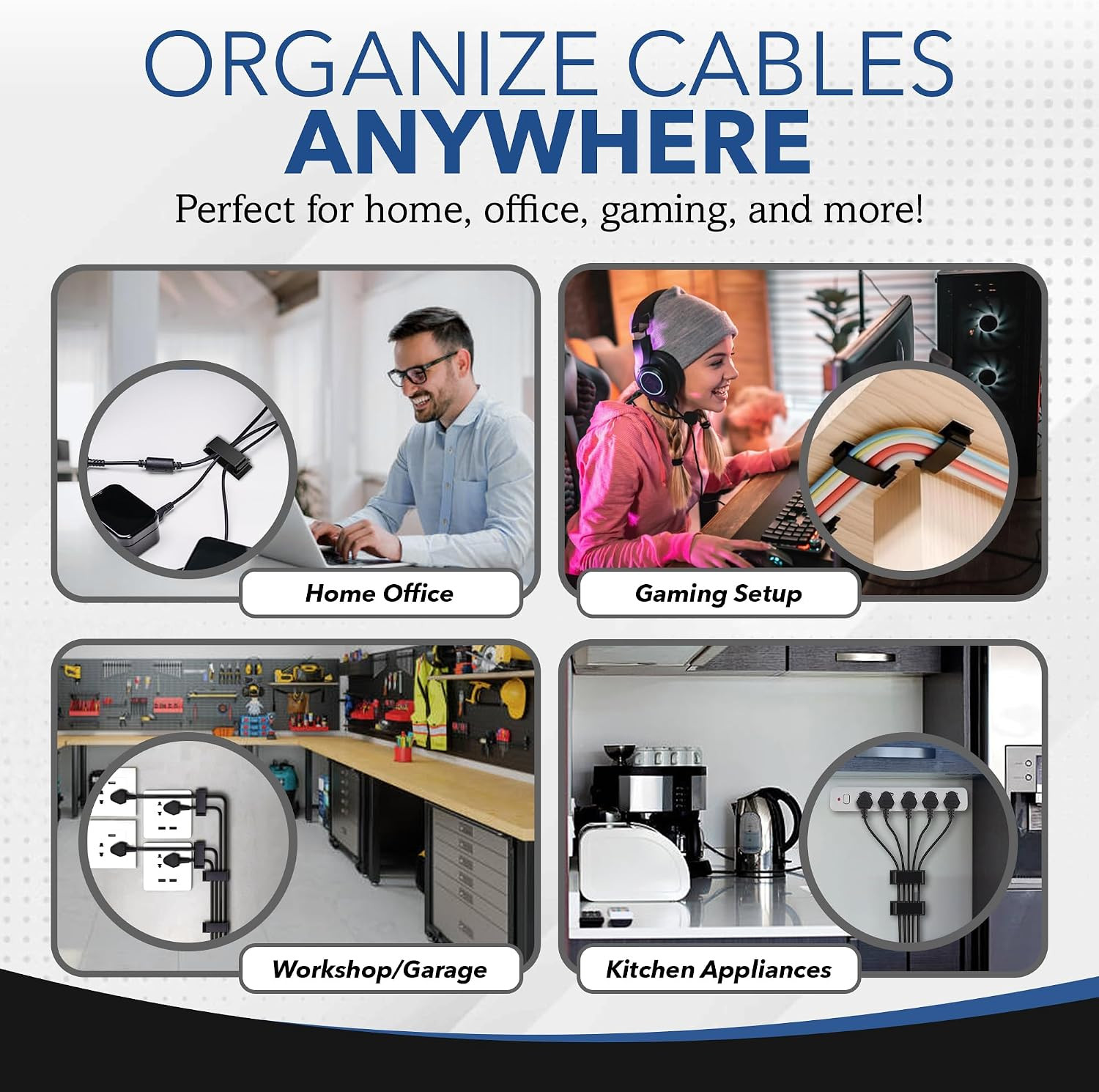100 PCS Self Adhesive Cable Clips, Wire Organizer, Cable Management, Cord