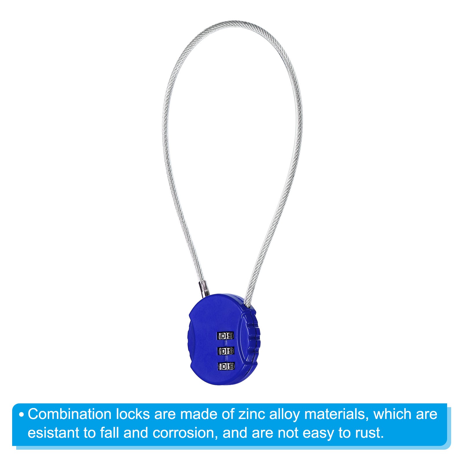Small Combination Block 11.8", 1pc 3 Digit Luggage Lock, Blue