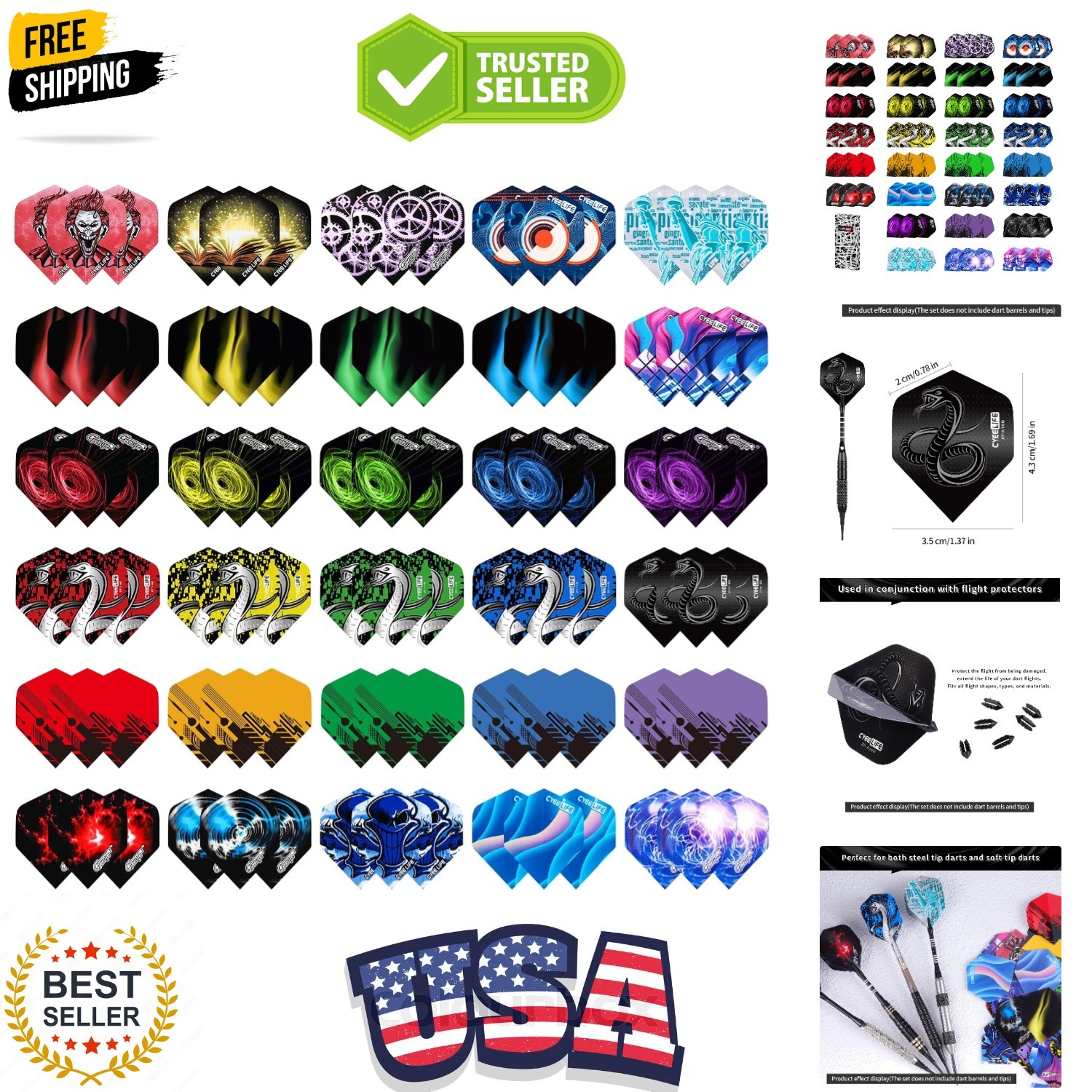 Standard 30 Sets 90 Pcs Durable PET Replacement Feather Tail Wing for Steel T...