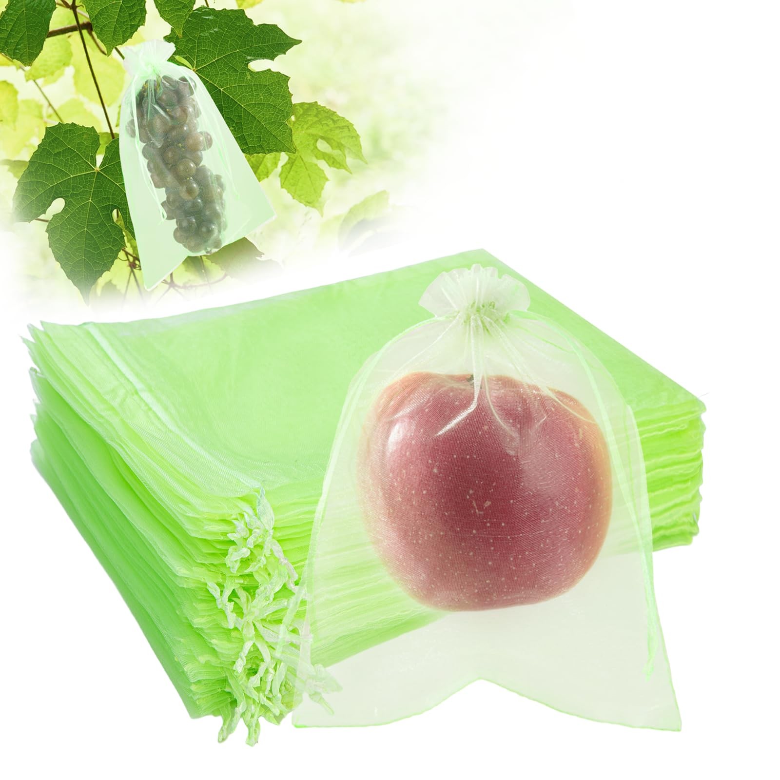 SmileLucky 50PCS Fruit Protection Bags with Drawstring, 8x12 8"×12", Green