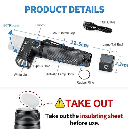 1300 Lumens Rechargeable Magnetic Flashlight, 6 Modes LED 90 Degree Flashlight