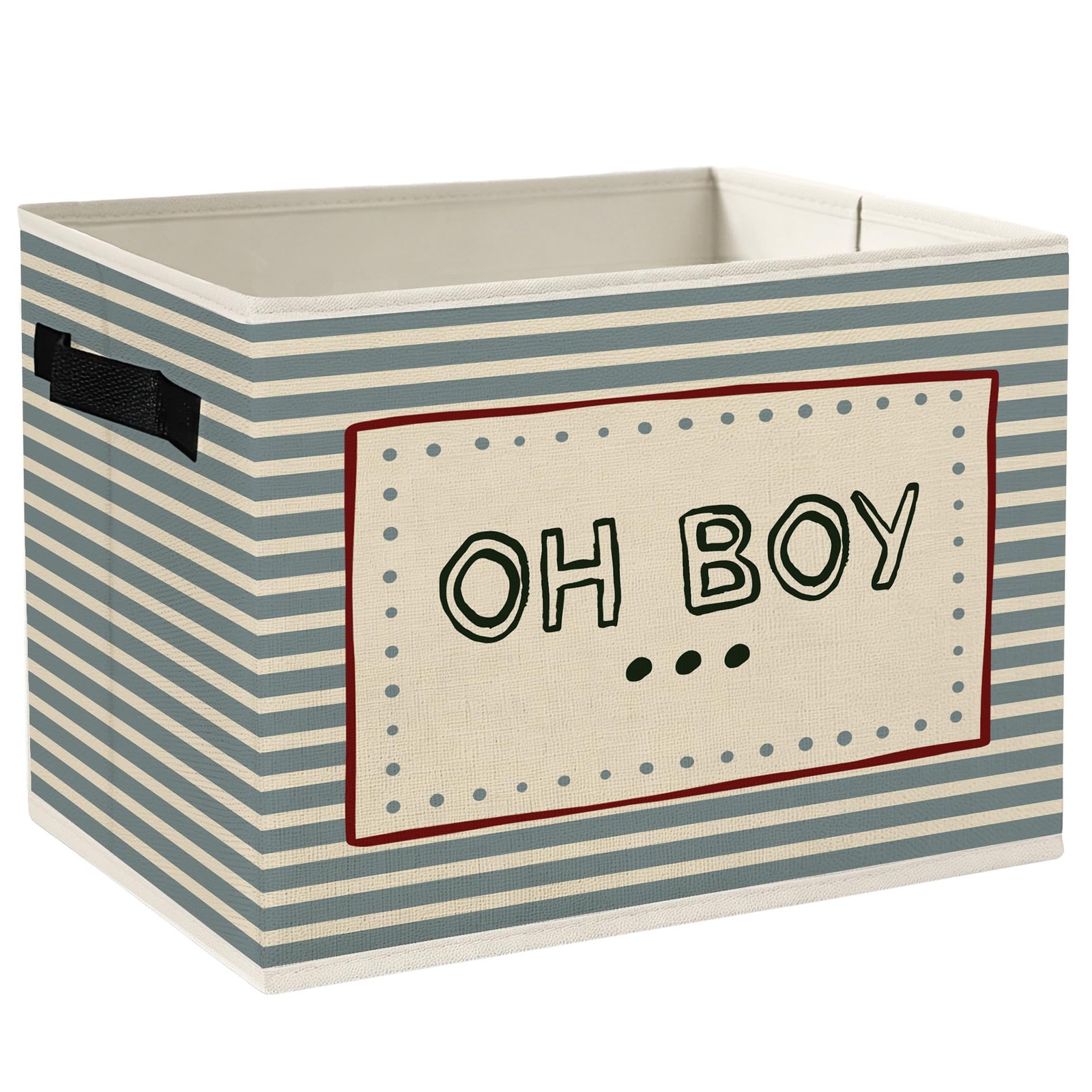 Kids Playroom Storage Bins Box with Handles, Oh Boy Retro Blue Striped Foldab...