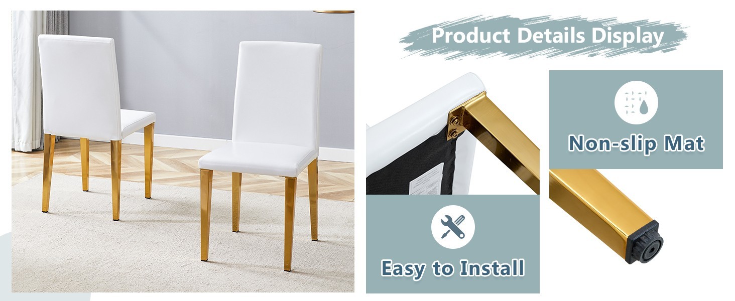 Set of 4 White PU Dining Chairs: 35.4" High, 18.5" Ergonomic Backrest