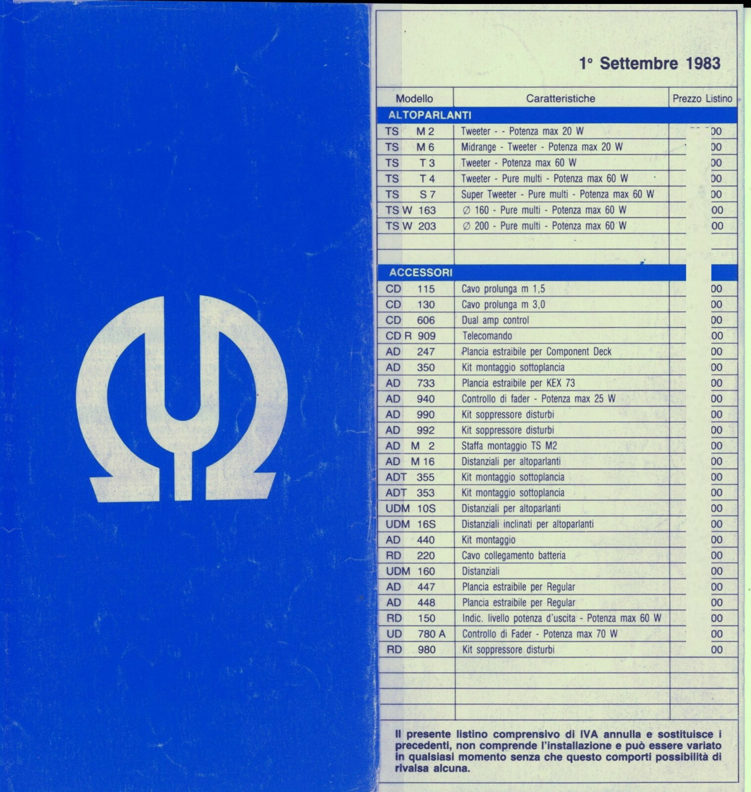 PIONEER Price List 1983 Pocket Car Stereo Component Centrate ,kex,kpx,Dex,Cdx