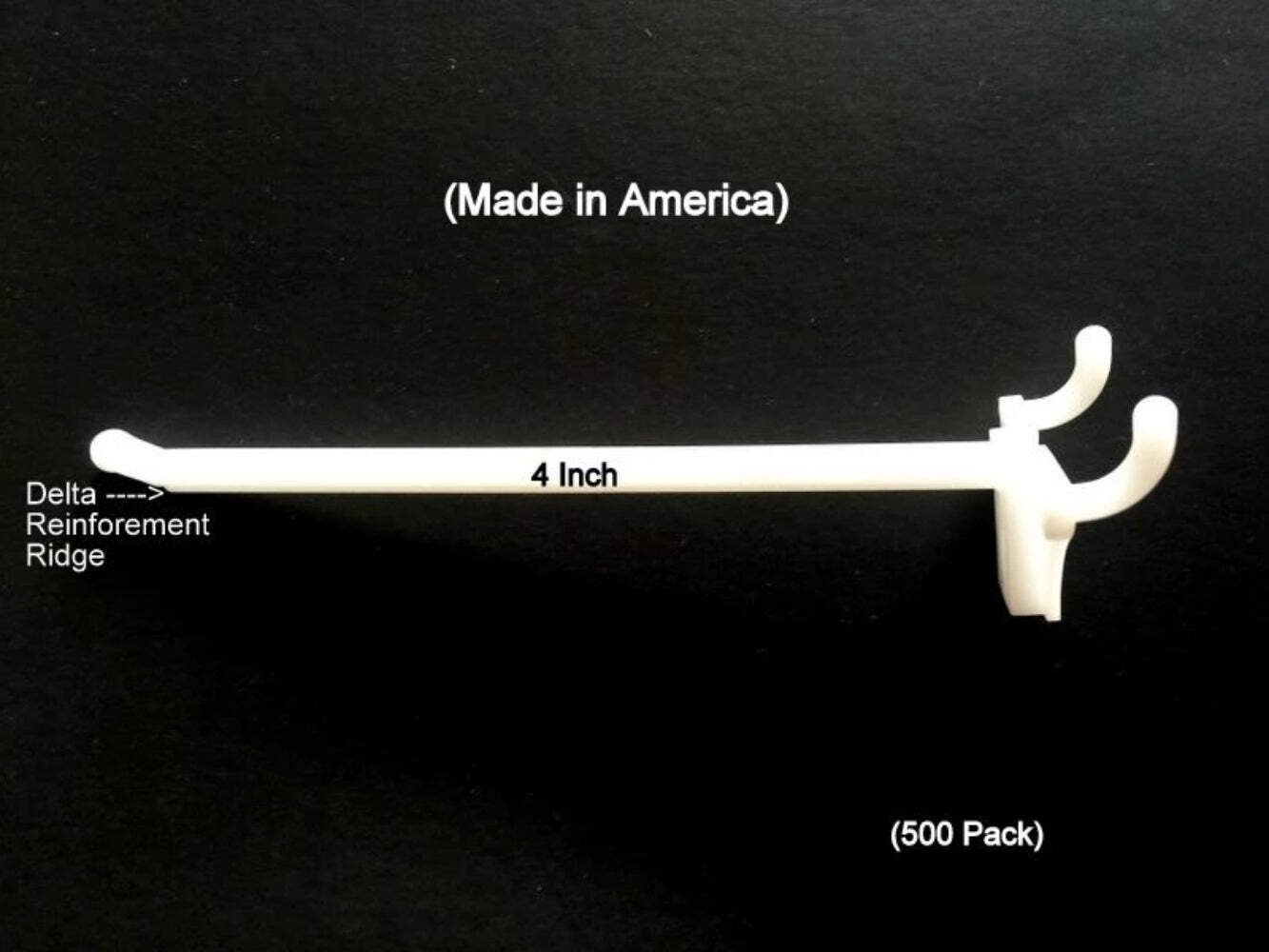 (500 PACK) 4 Inch White Plastic Peg Hooks For 1/8 & 1/4 Pegboard  USA Made