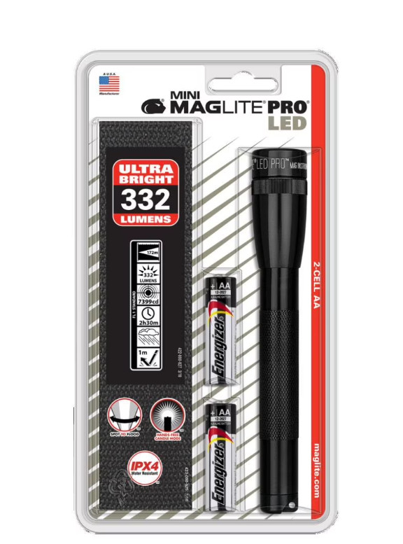 Maglite Mini PRO LED 2-Cell AA Flashlight with Holster Black - SP2P01H