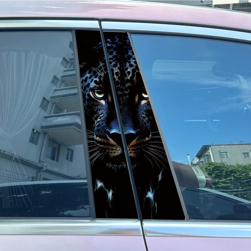 2pcs Black Lion Animal Car Center Pillar Sticker B Pillar Protective Film