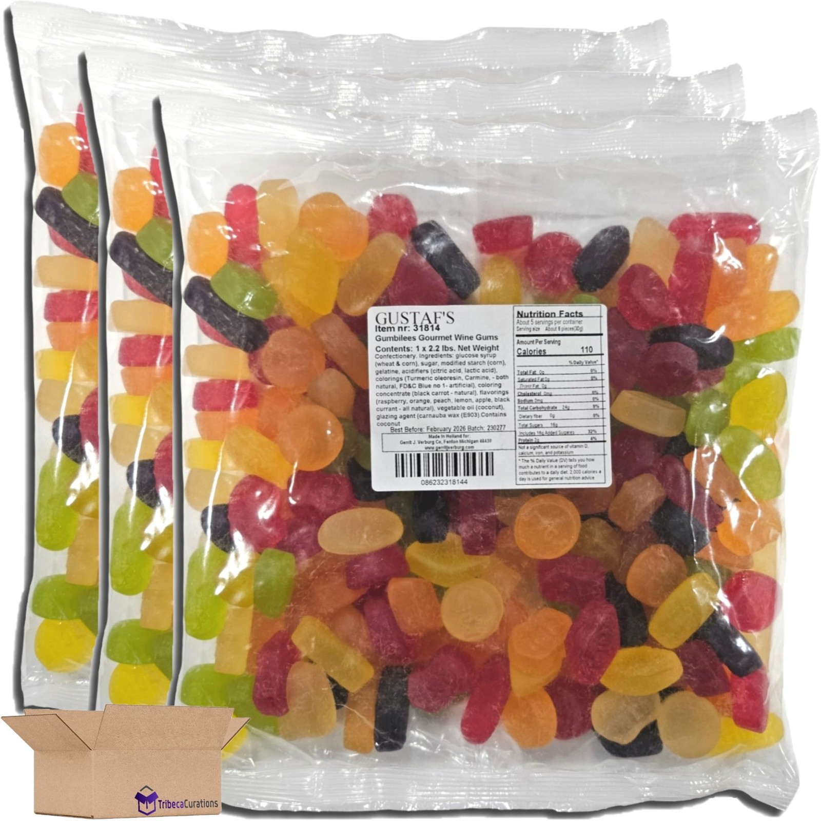 Gustaf's Wine Gums Gummy Candy Value Pack   | 2.2 Pound Bulk Bag | Pack of 3 (6.