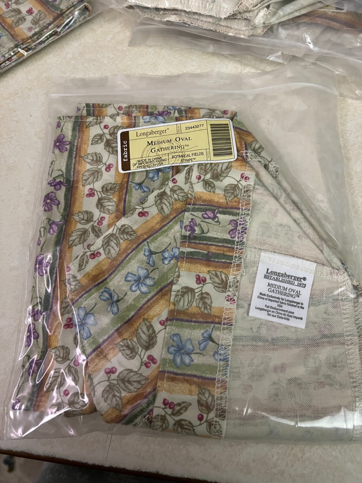 Longaberger Medium Oval Gathering Basket Liner: Botanical Fields Stripe 23443277