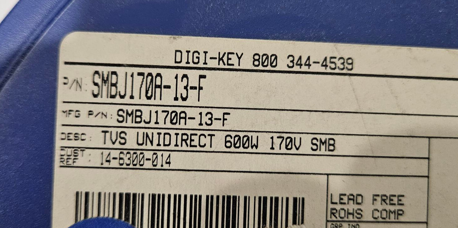 SMBJ170A, TVS Diode, 189-209VDC Clamp, 600W, SMBJ, Diodes Inc. Qty - 20 pcs