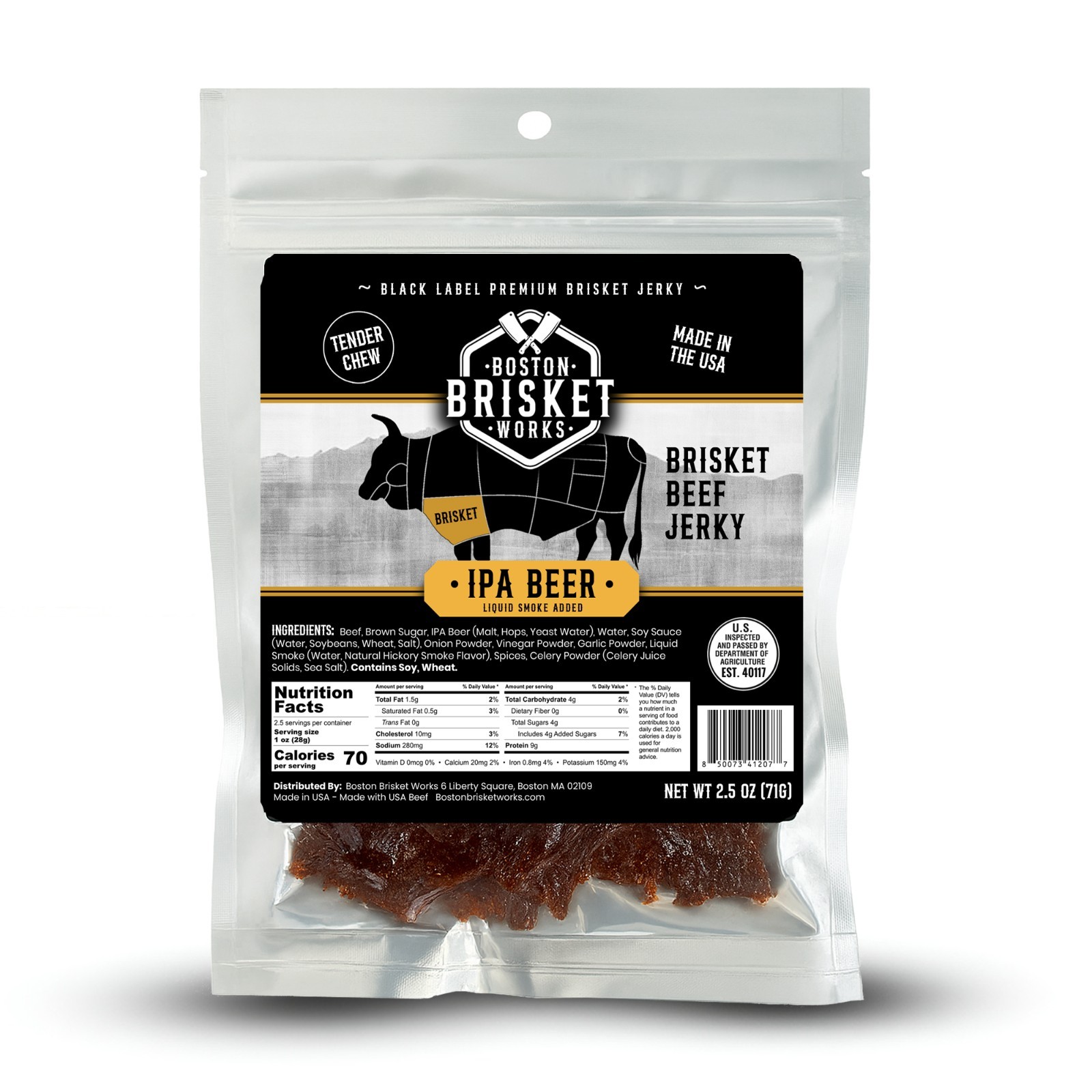 BEEF BRISKET JERKY - IPA Beer Flavor - USA Beef - Fast Shipping