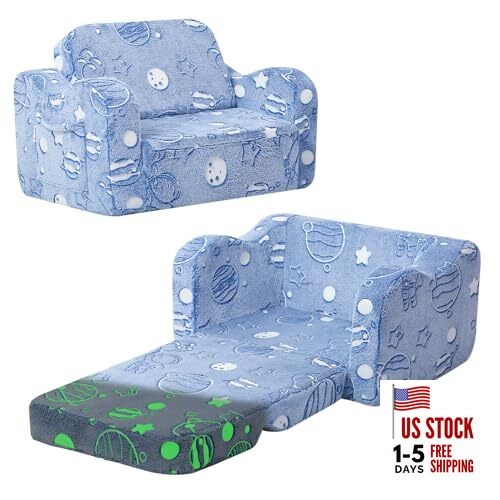Glowing Astronaut Kids Chair, 2-in-1 Glow-in-the-Dark Space Polyester Planet