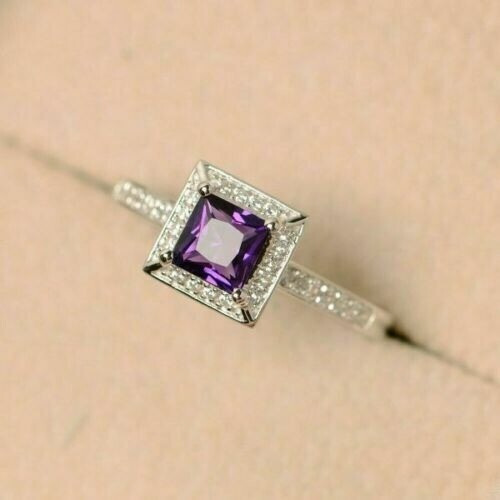 Lab-Created 2.10Ct Asscher Cut Purple Diamond Engagement Ring 14K White Gold FN
