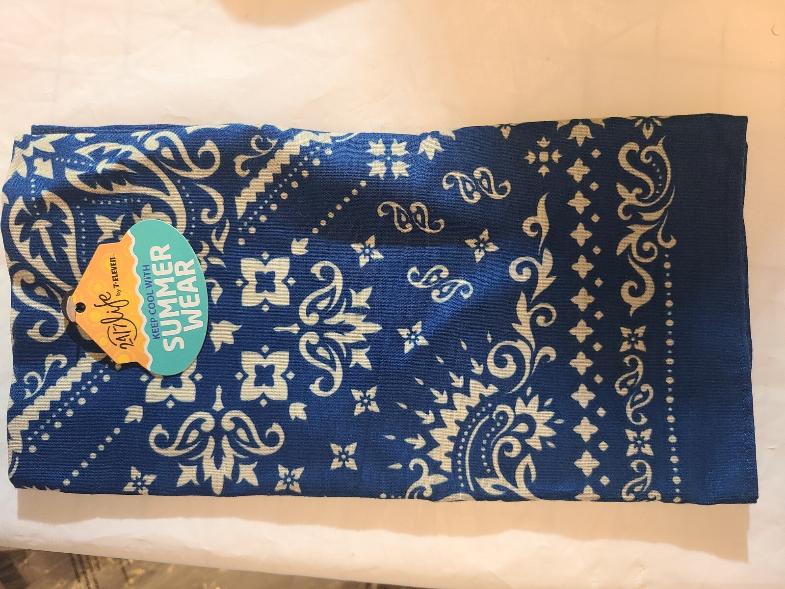 24/7 Life by 7-Eleven Adult One Size Blue Paisley Cotton Bandana 21x21 Inches