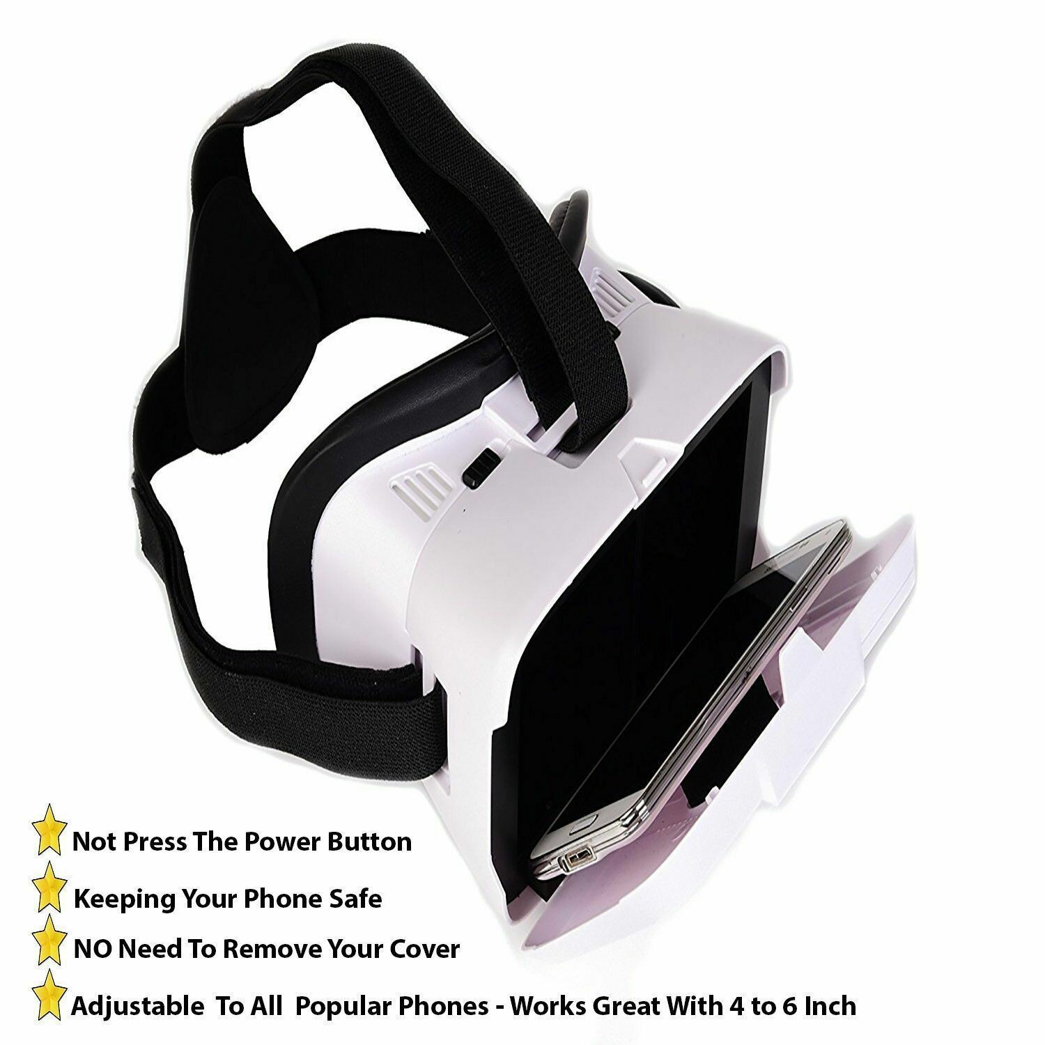 4Dimensions VR Headset Classic White - 3D Virtual Reality Glasses for iPhone/And