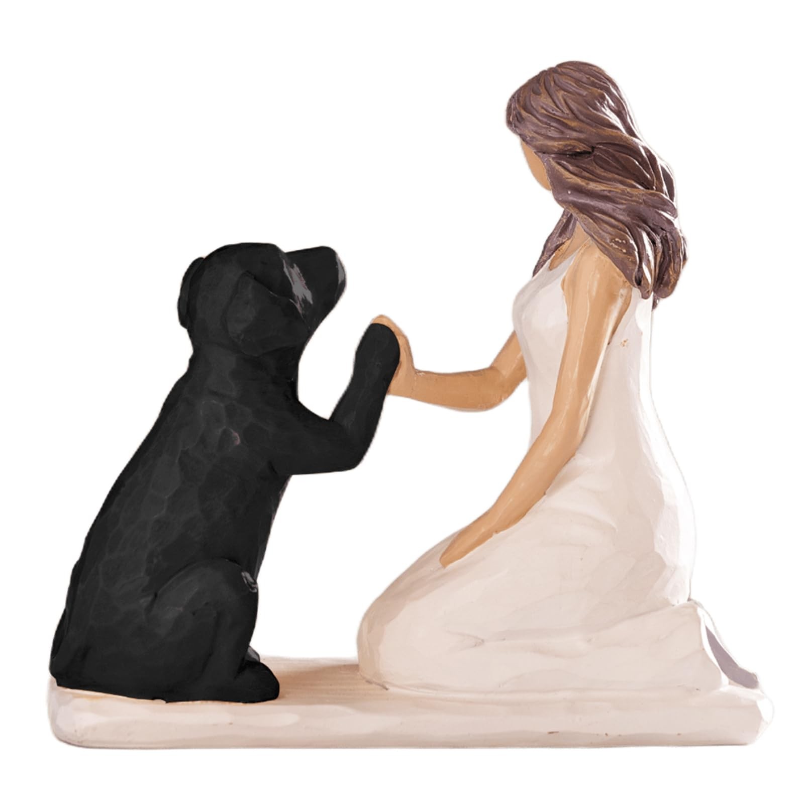 Resin Woman with Dog Figurines Black Lab Memorial Pet Loss Gift Decor