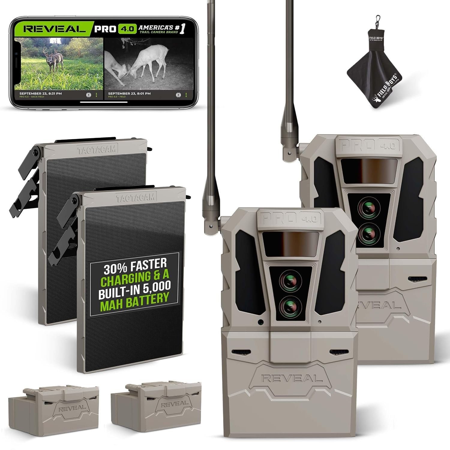Tactacam Reveal Pro 4.0 Cellular Trail Camera (2-Pack) + 2 FlexPack R5 & 2...