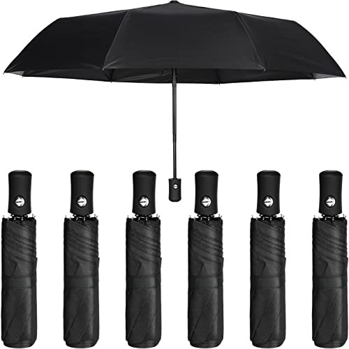 6 Pcs Travel Compact Umbrella Automatic Open Close Windproof Small Light Black