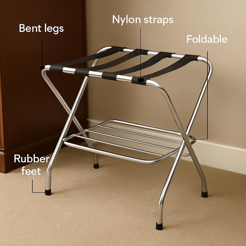 USTECH - Double-Tier Luggage Rack–Foldable with Lower Shelf