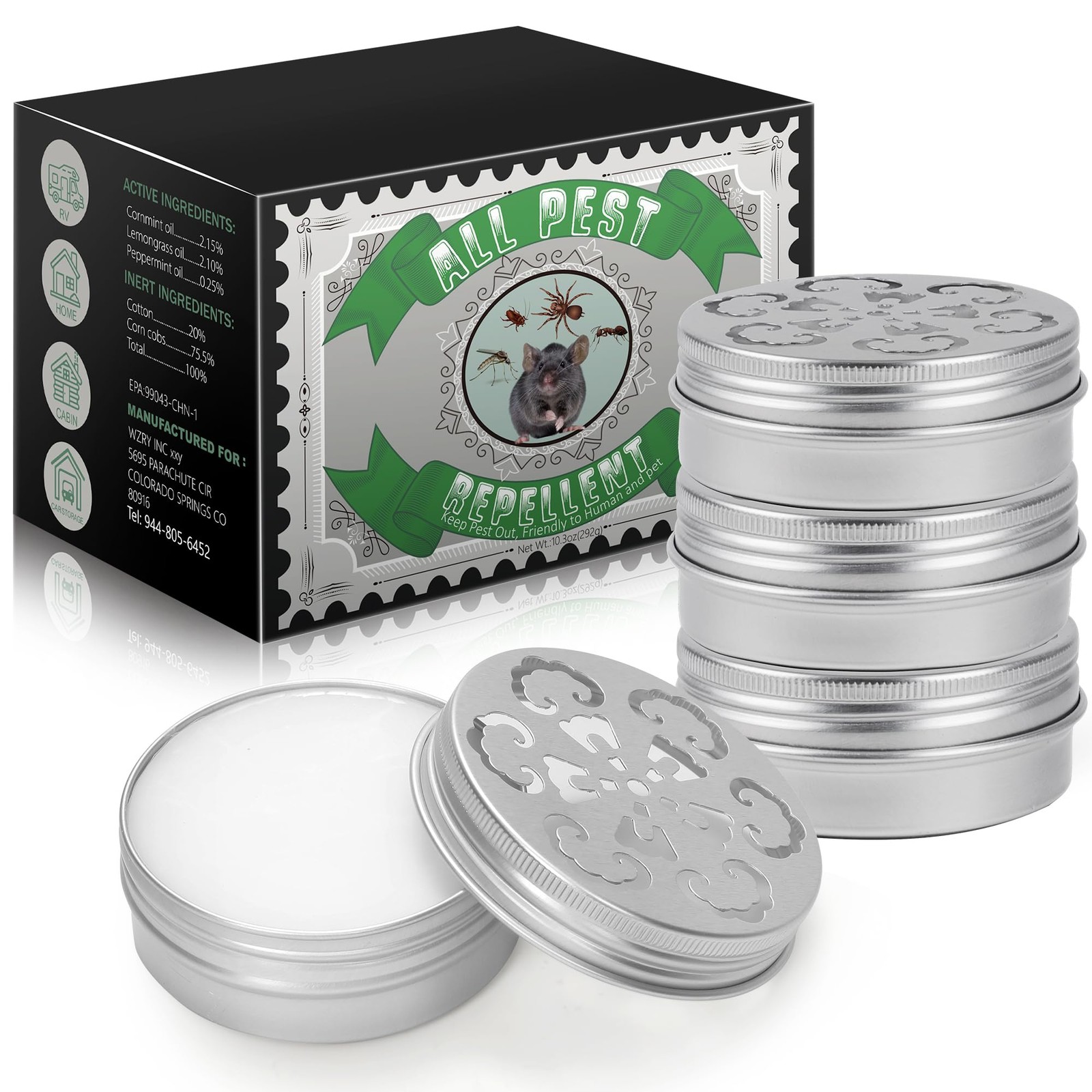 4 Pack Rodent Rat Repellent for Car Engines - Peppermint Oil Mouse Repellent,...