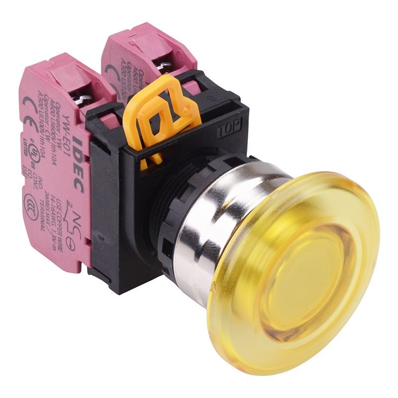 IDEC Yellow 22mm Metal Bezel Mushroom Maintained Push Button Switch 2NC IP65
