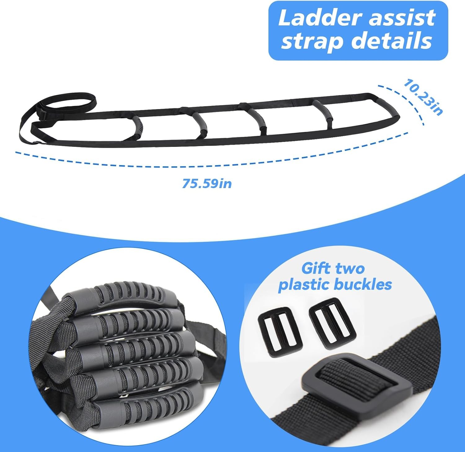 Bed Ladder Assist Pull Up Sit with 6 Handles, YS0040-6 Black
