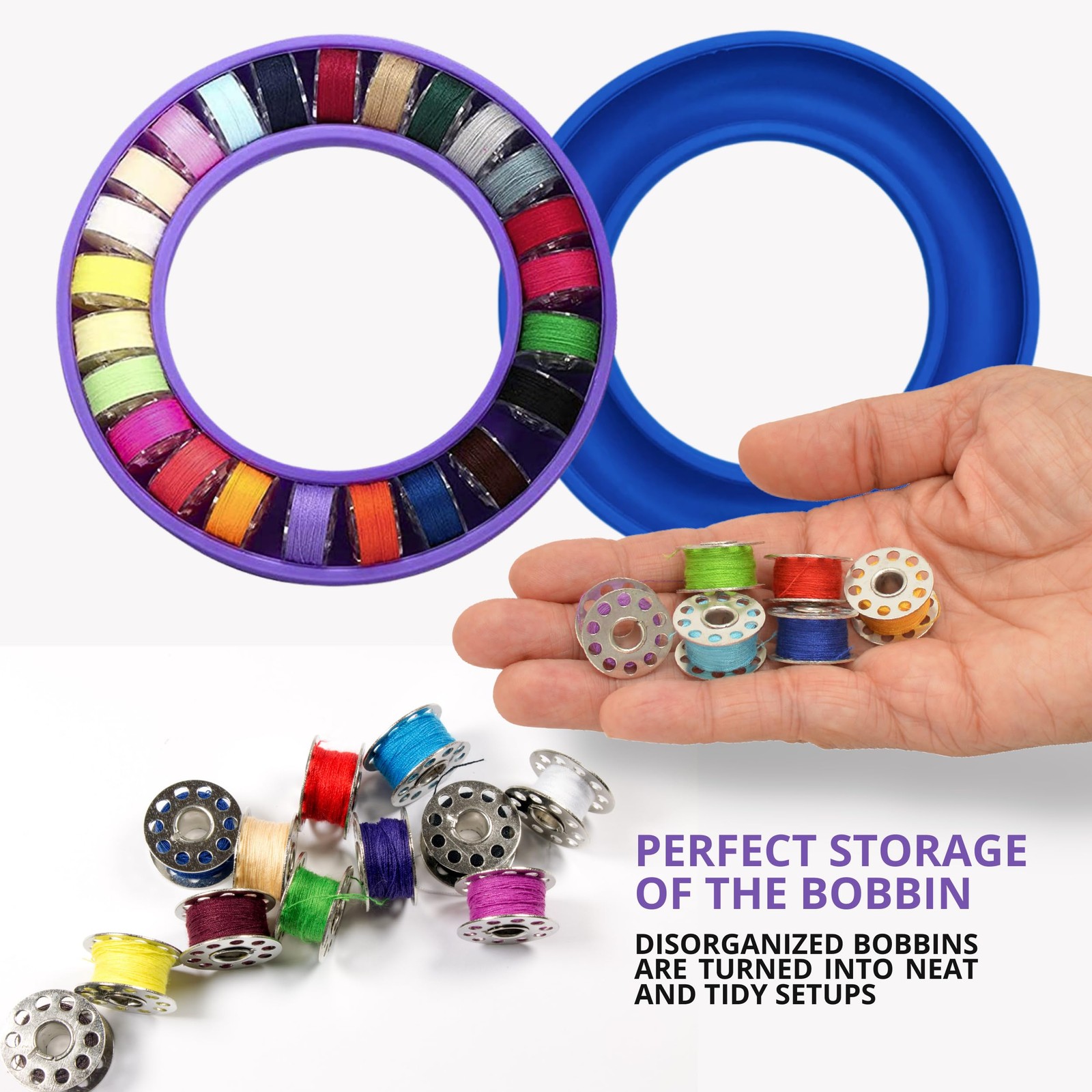 4PCS Blue Round Bobbin Holders – Silicone Sewing Keeper 4PCS,