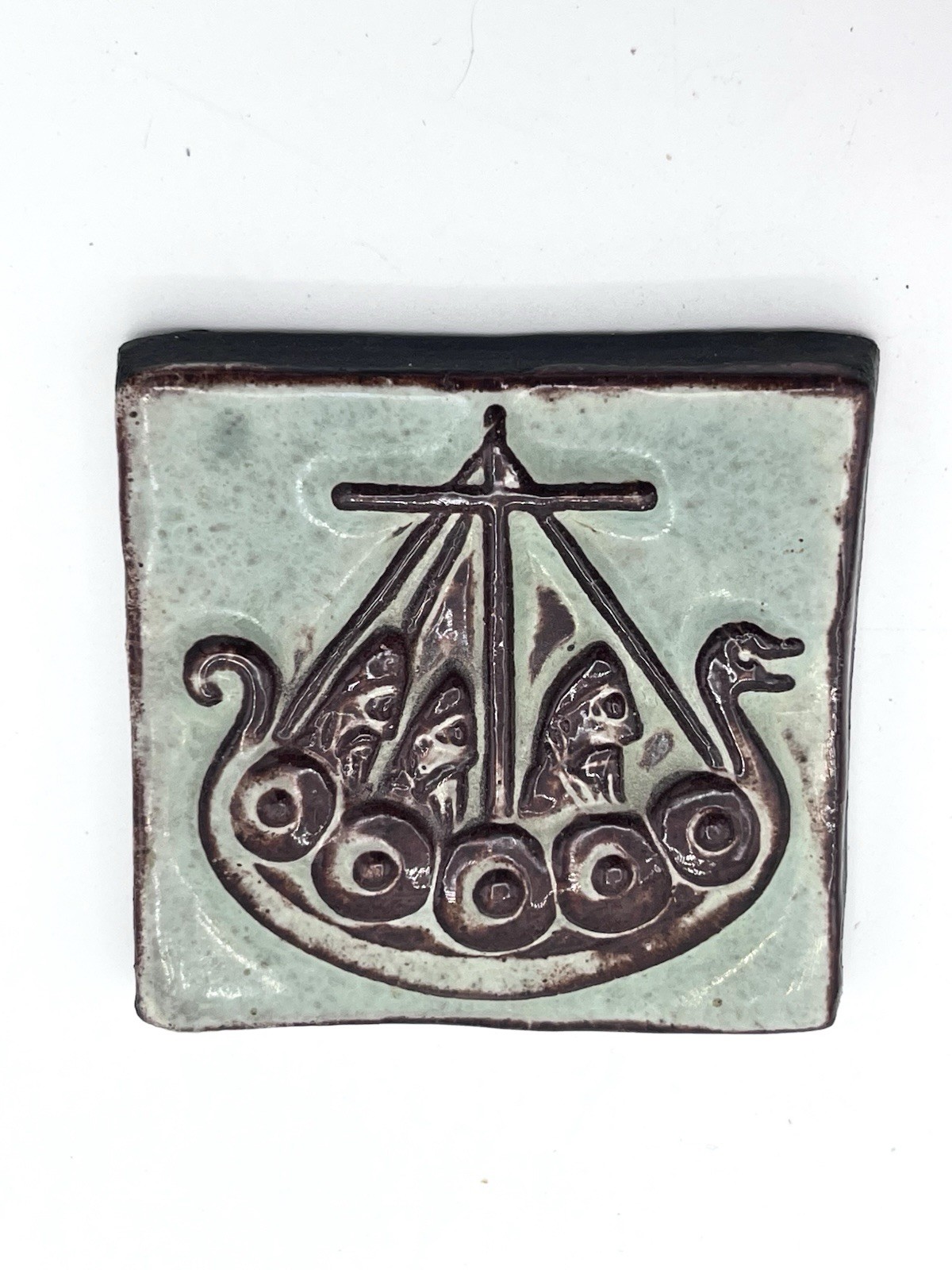 Viking Ship/Warriors THYSSEN Keramik Danmark Small Glossy Terracotta Tile #136