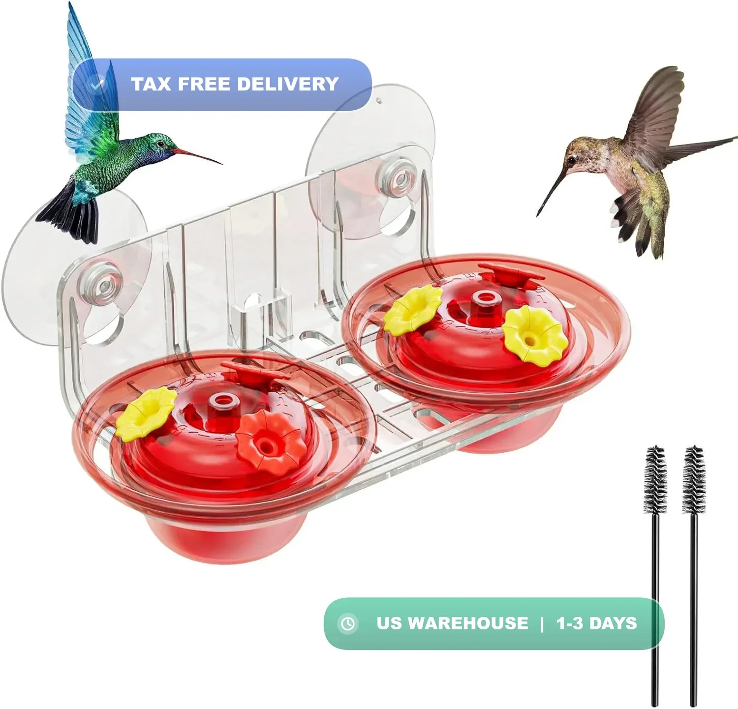 Window Hummingbird Feeder with Strong Suction Cups, 2 Pack 2.6 oz Small Hummingb