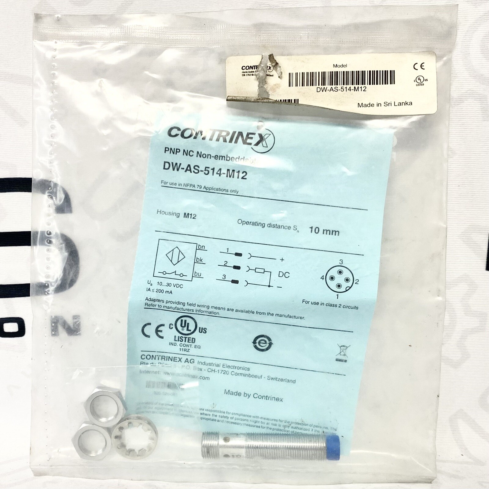 Contrinex DW-AS-514-M12 10mm Inductive Sensor  - Fast Same Day Shipping
