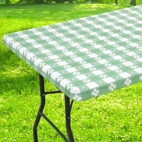 Rectangle Vinyl Table Cloth, 72" x 30" (Rectangular) White & Sage Green