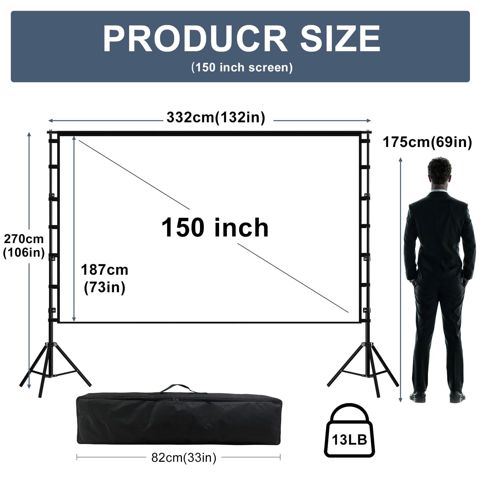 150"-Projector-Screen-with-Stand,Outdoor Projection Screen, Portable 16:9 4K ...