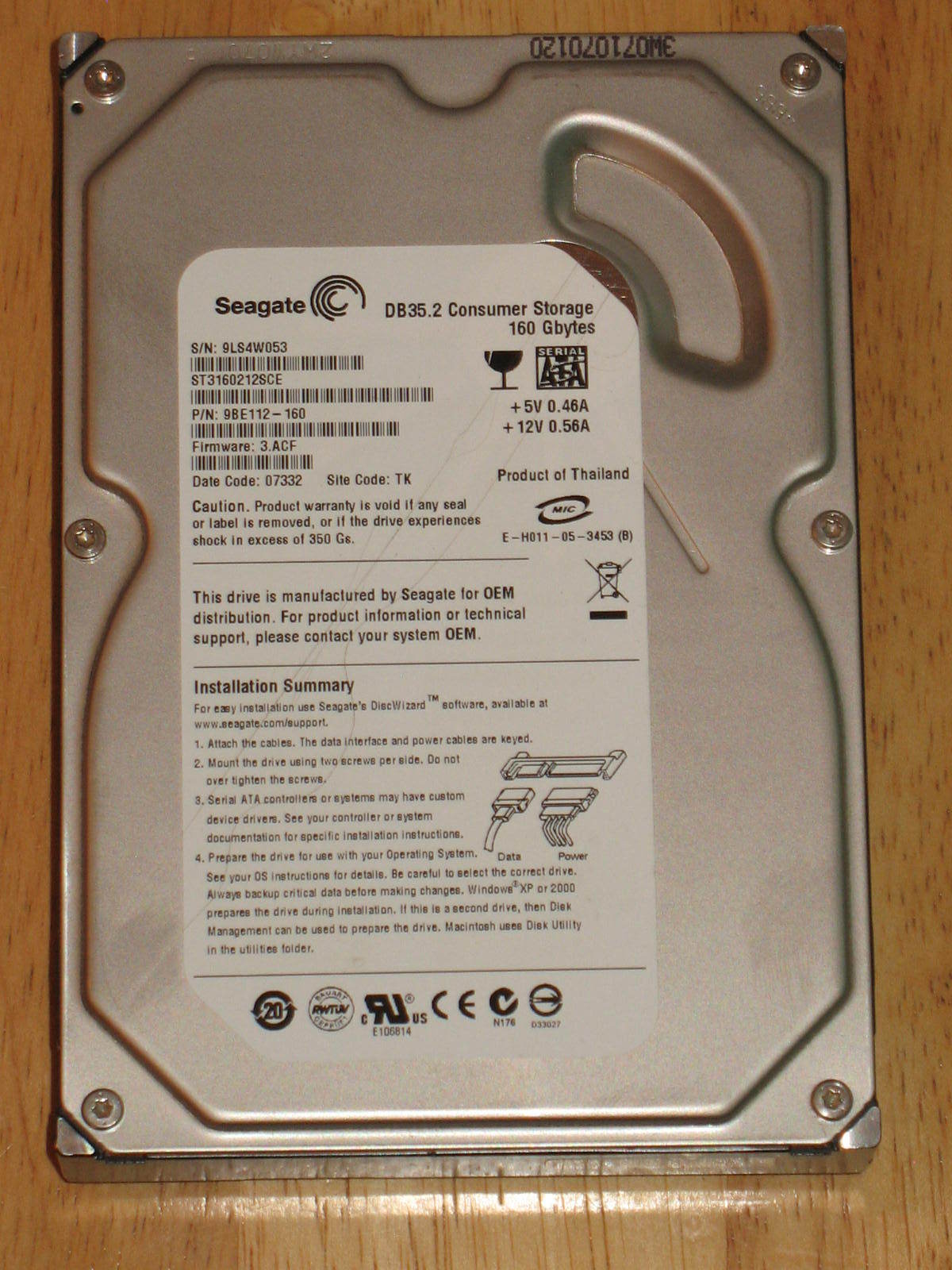 160GB SATA Hard Drive from Motorola QIP6416-2 HD DVR Cable Box TV Verizon Fios