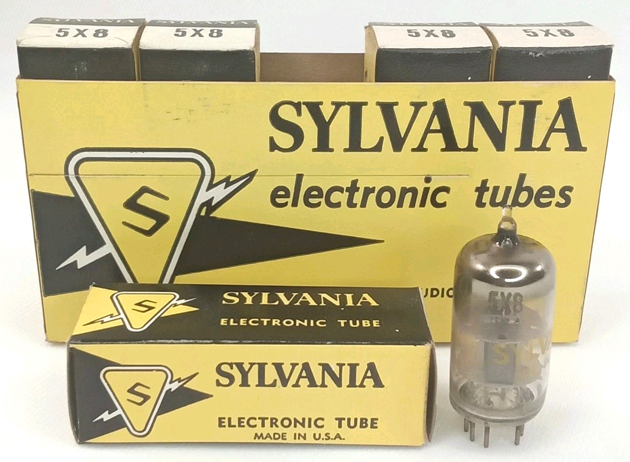 Vintage Sylvania 5X8 Electron Vacuum Tube Set Of 5 In Original Box MCM 1950s