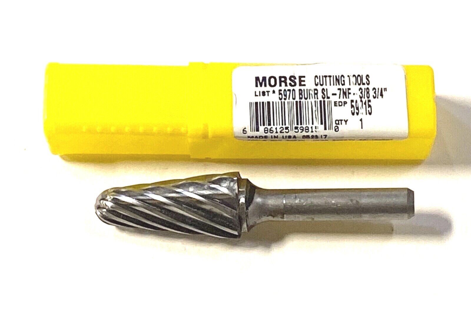 Morse 3/4" Cabide Burr Taper Shape Radius End 14Â° Angle 3/8" Shank USA Made