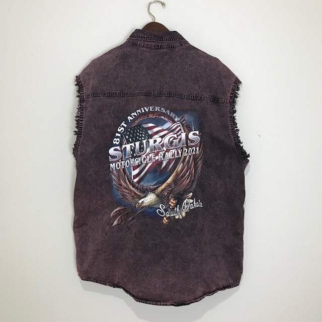 Hot Leather Sleeveless Frayed XL Shirt Sturgis 2021 Rally American Flag Eagle