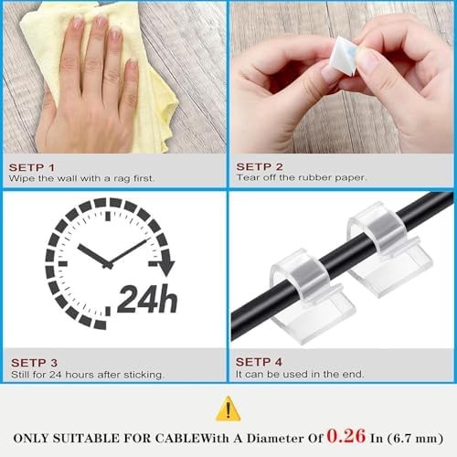 Cable Clips，100PCS Electrical Cord Management Adhesive Cable Wire Clip Wire C...