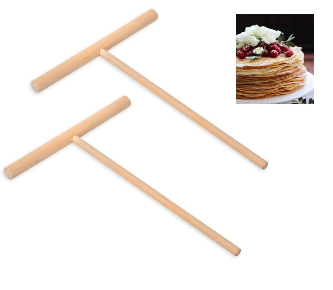 Crepe Spreader 2 Pack Natural Wood T-Shaped Tool 6.1 x 4.7 Inches for Crepes ...