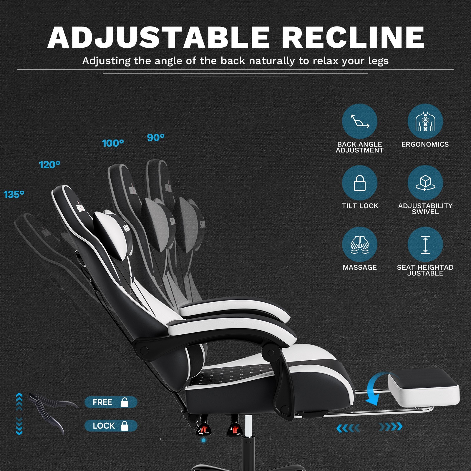 Gaming Chair PVC Leather Featuring High-Back Massage Function and Footrest