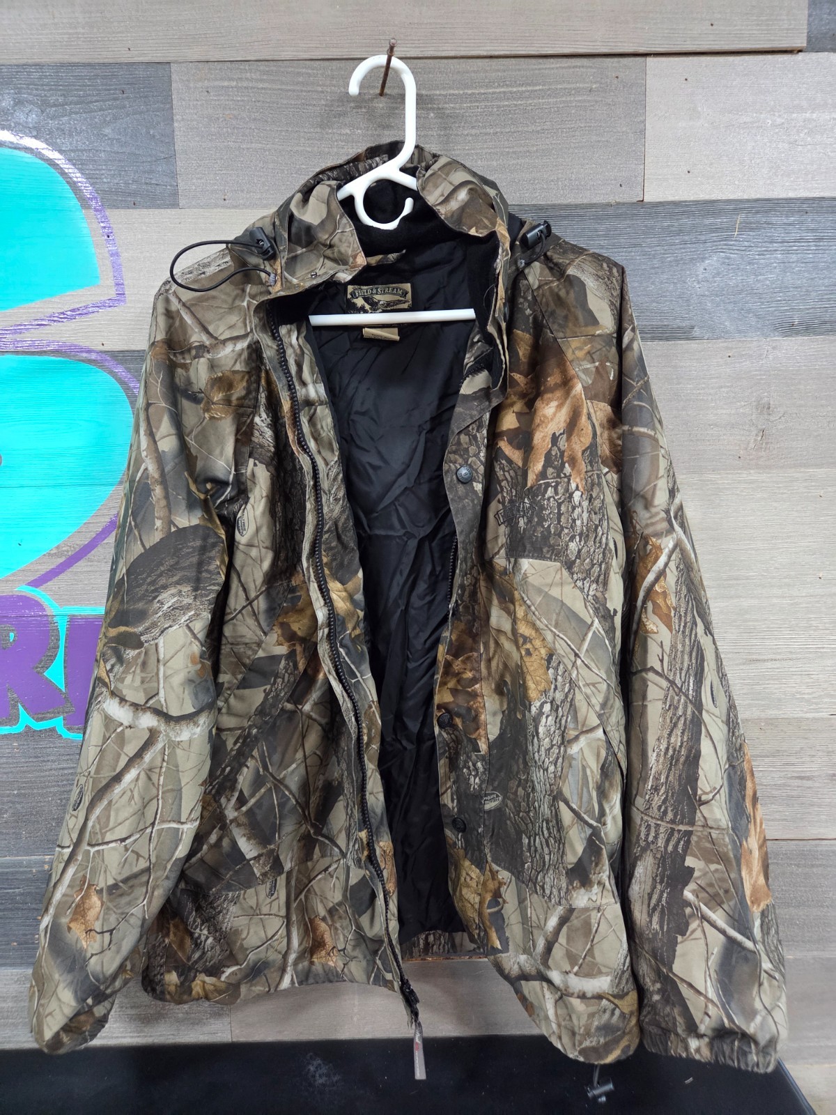 Field & Stream Jacket M Hydroproof Camo Hooded Zipper Hunting Real Tree
