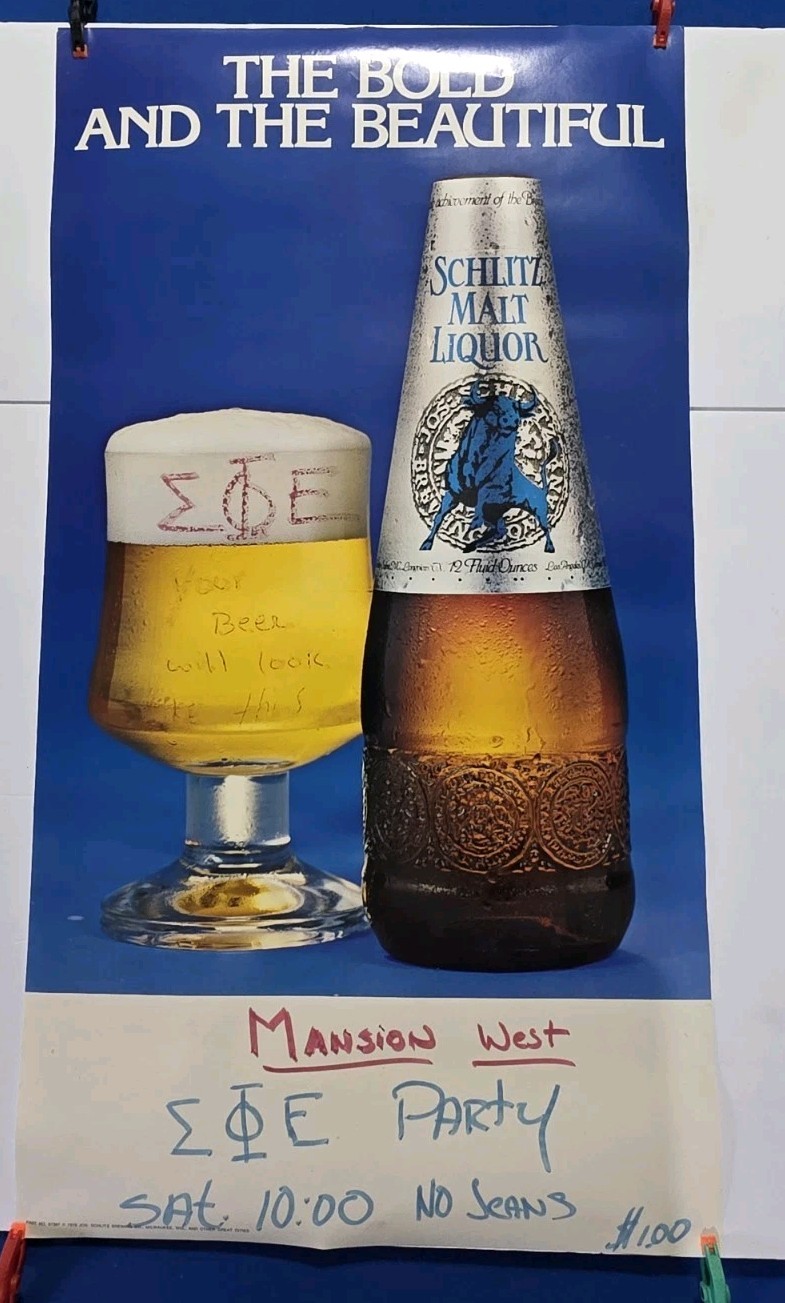 Vintage 1978 Schlitz Beer Poster The Bold & The Beautiful Sigma Phi Epsilon ΣΦΕ