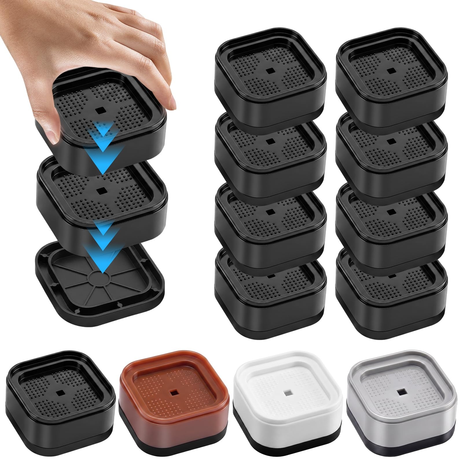 8 Pack Adjustable Furniture Risers, 1 or 2 Inch Stackable Bed Lifts, Black Plast
