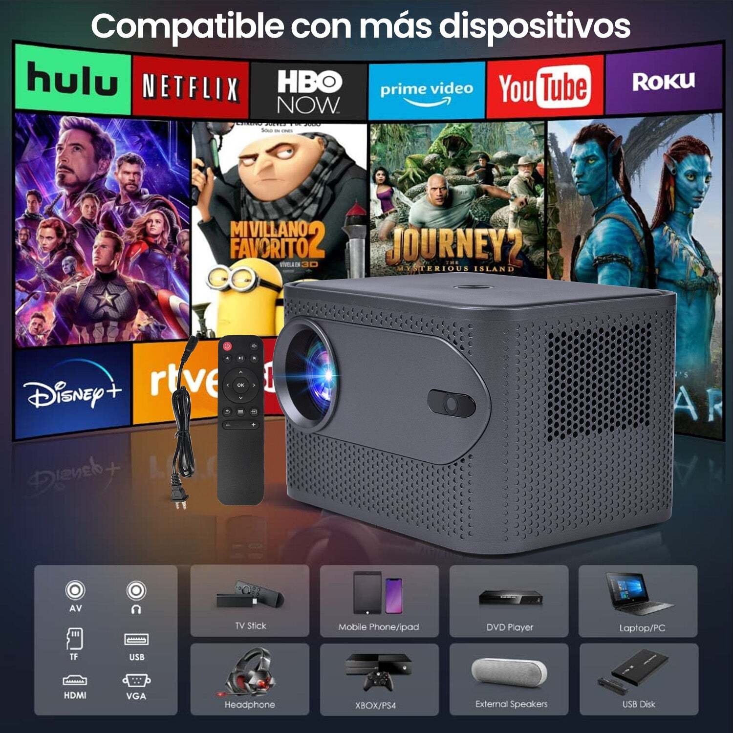 5G WiFi Projector TV Bluetooth with HDMI/USB/AV for Home Theater Movie