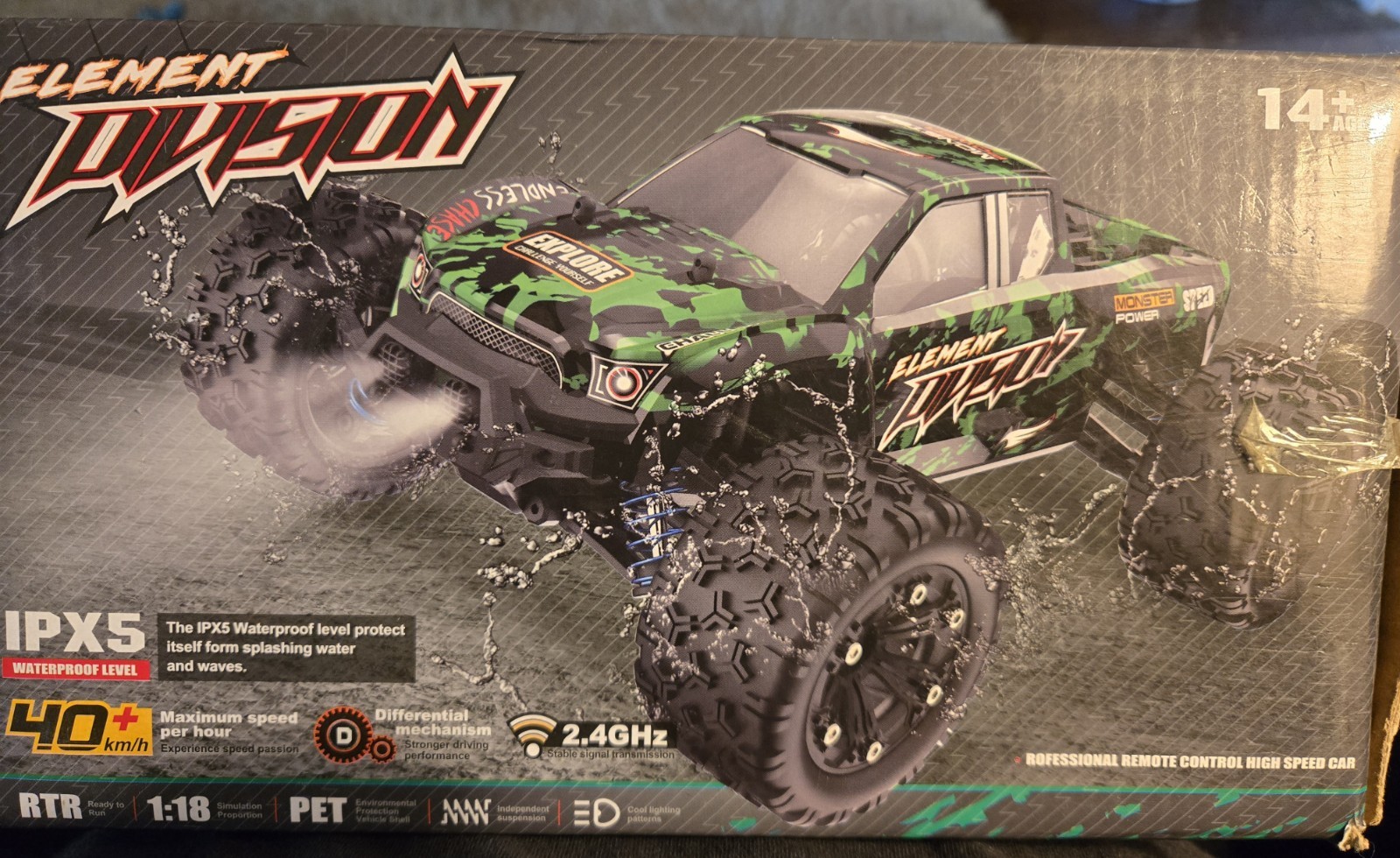 Tenspeed Element Division 1:18 4WD Electric RTR Monster Truck 2.4GHz Lights