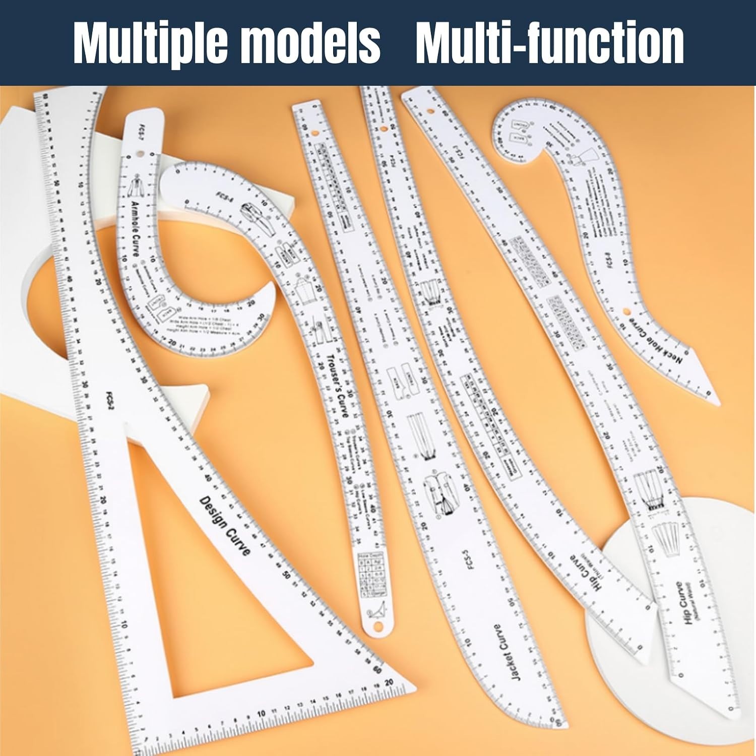 7-Piece Professional Sewing Ruler Set for Pattern Making