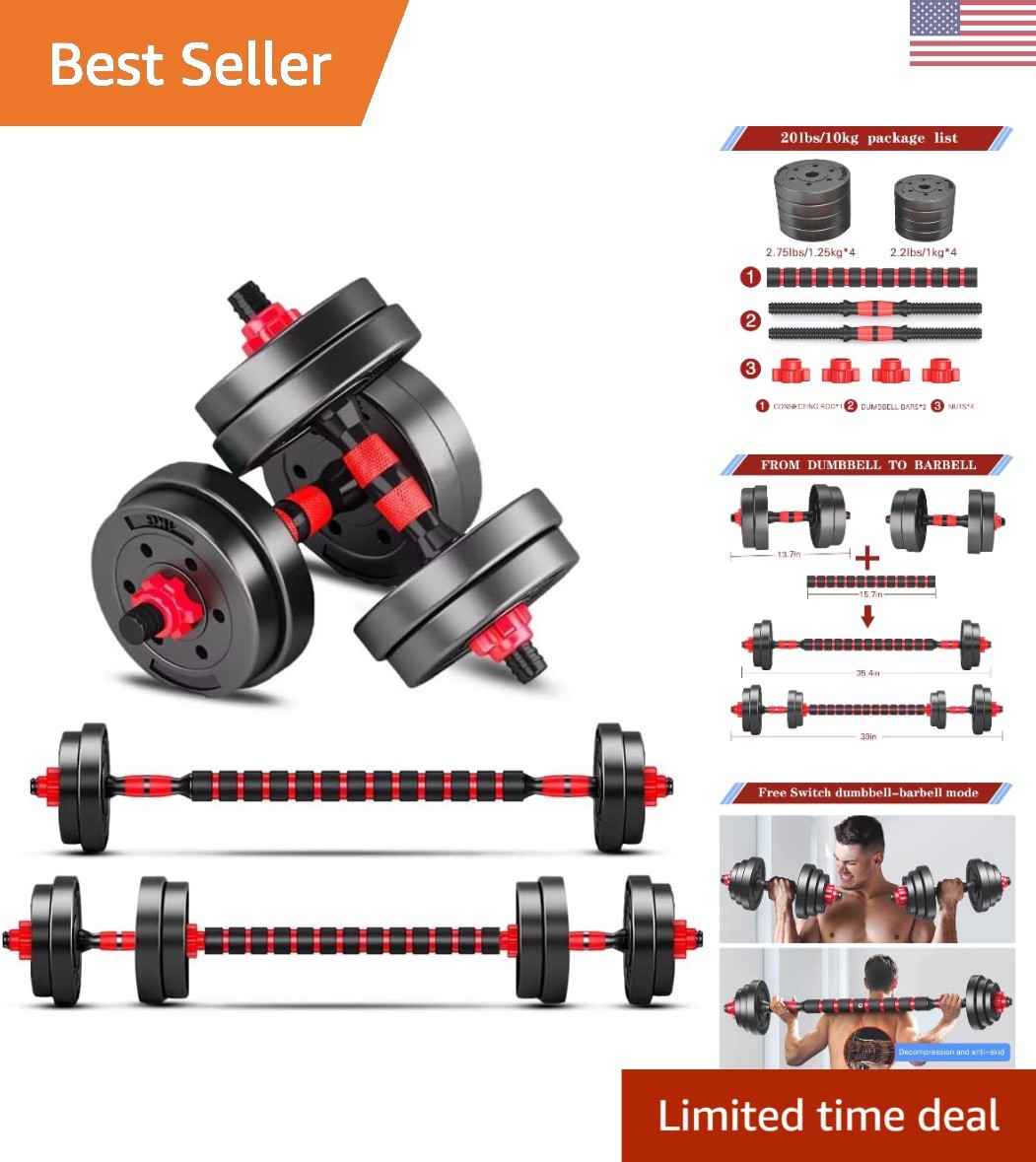 20lbs Adjustable Dumbbells - Convert to Barbell for Versatile Home Workouts