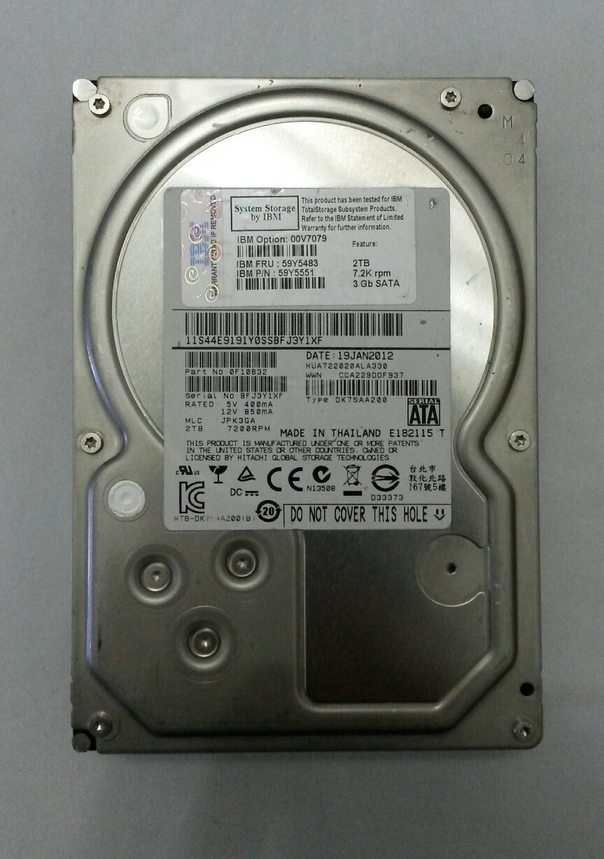 IBM HUA722020ALA330 2TB SATA 7,200 RPM Desktop Drive P/N:0F10632 MLC:JPK3GA