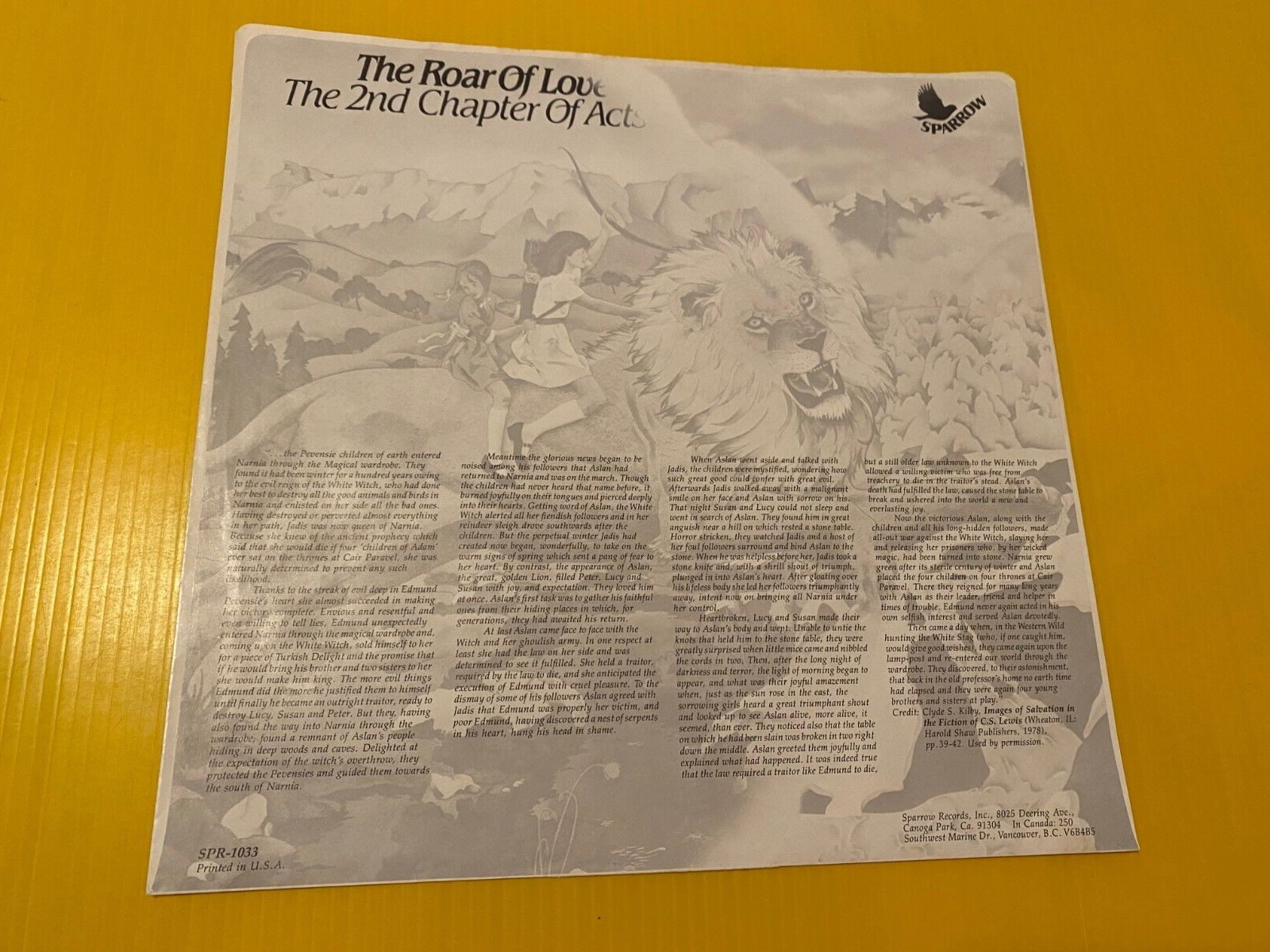 Roar of Love 2nd Chapter of Acts  inner 12 inch record paper sleeve NO RECORD!!!