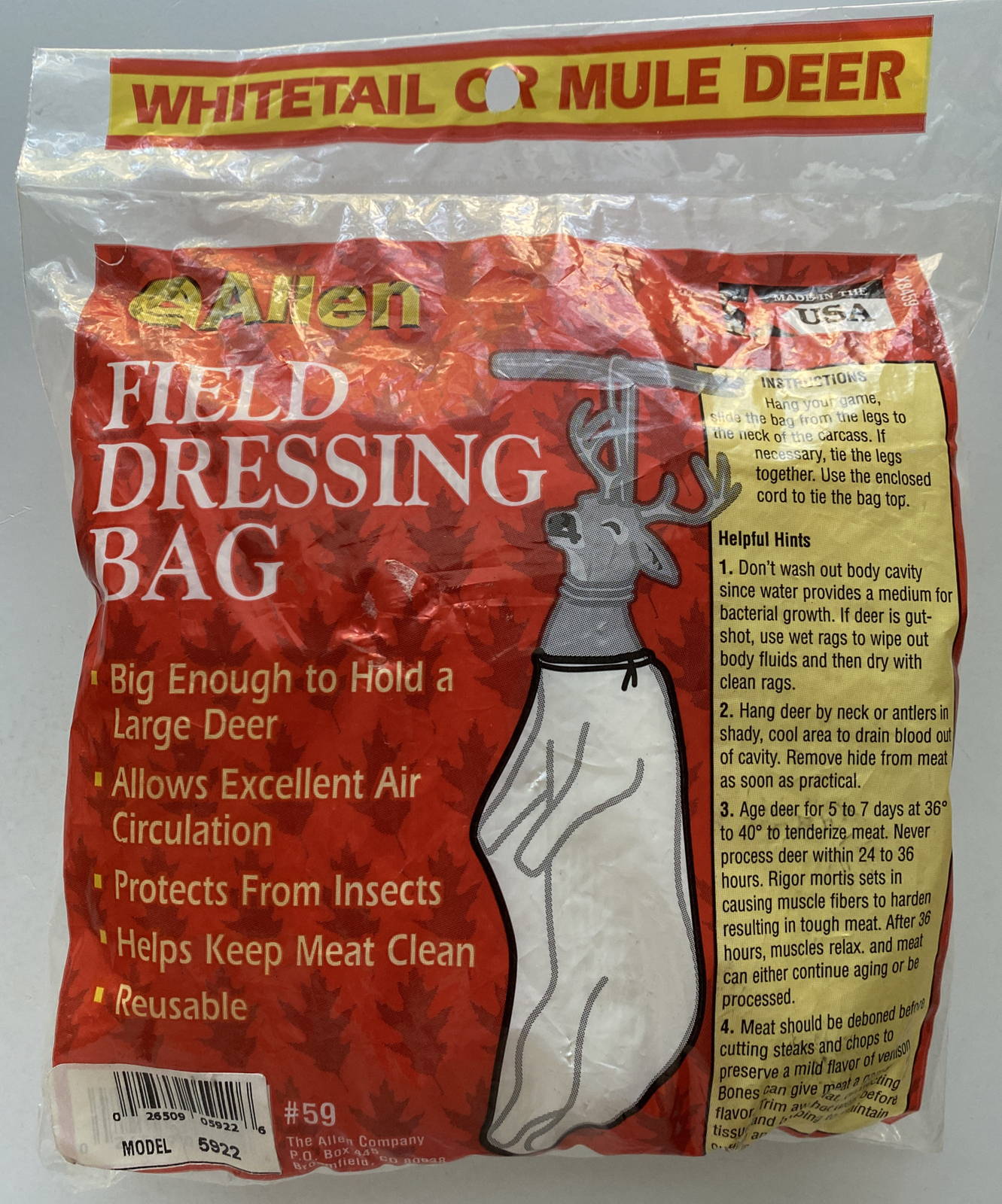 Allen Whitetail & Mule Deer Field Dressing Bag Extra Heavy Duty 01070 Bowhunter